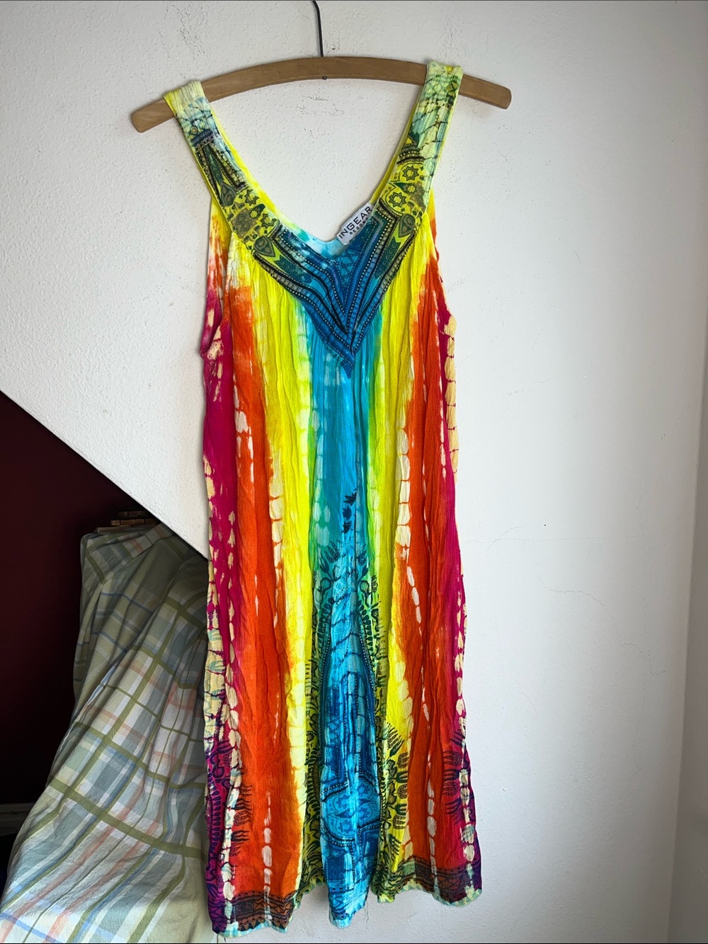 Ingear Resort‎ Bright Rainbow Tie-Dye V-Neck Maxi Dress One Size